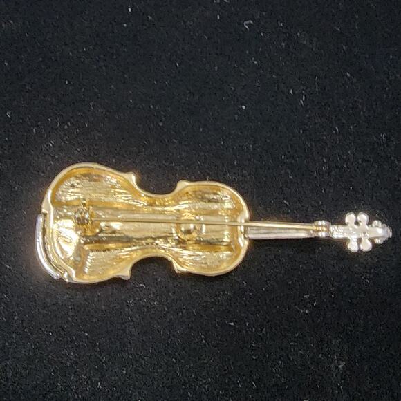 Violin Brooch Pin Rhinestone Accents On Bridge Gold & Silver Tone Vintage - Picture 11 of 16